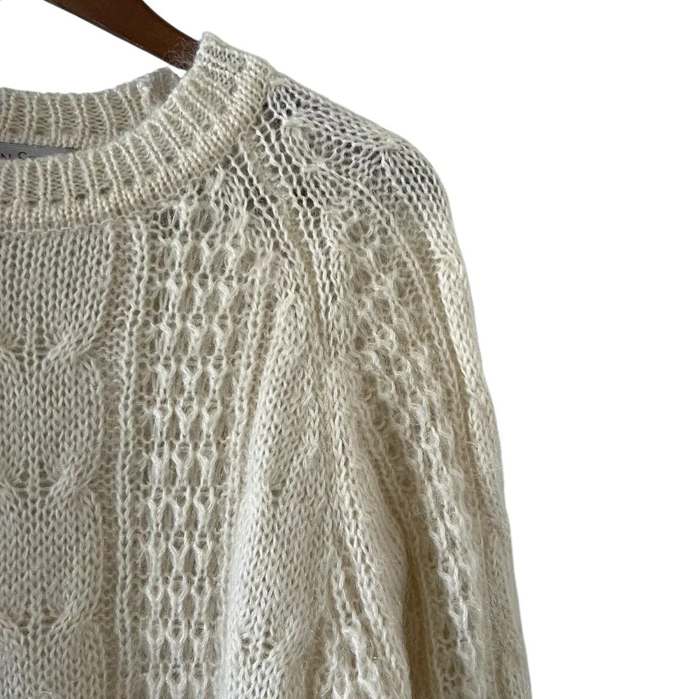 Karin Scott Vingtage Mohair Blend Cable Knit Sweater In Cream Size M